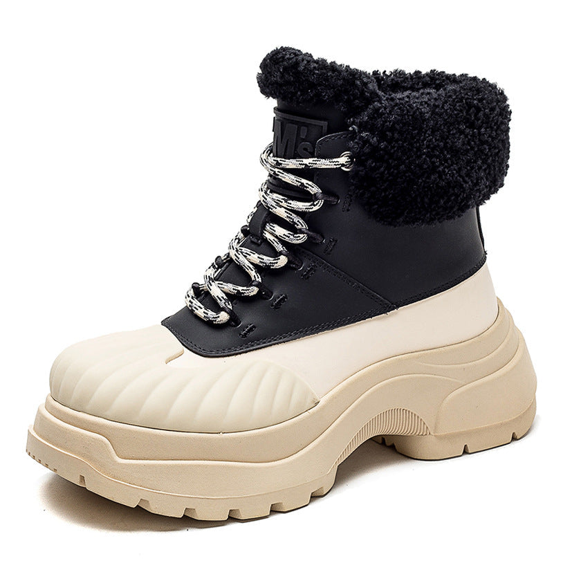 Women Fashion Leather Chunky Platform Snow Boots Newgew Shoes