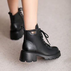 Women Retro Leather Minimalist Chunky Sole Boots Newgew Shoes