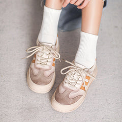 Women Fashion Patchwork Leather Flat Casual Shoes Newgew Shoes