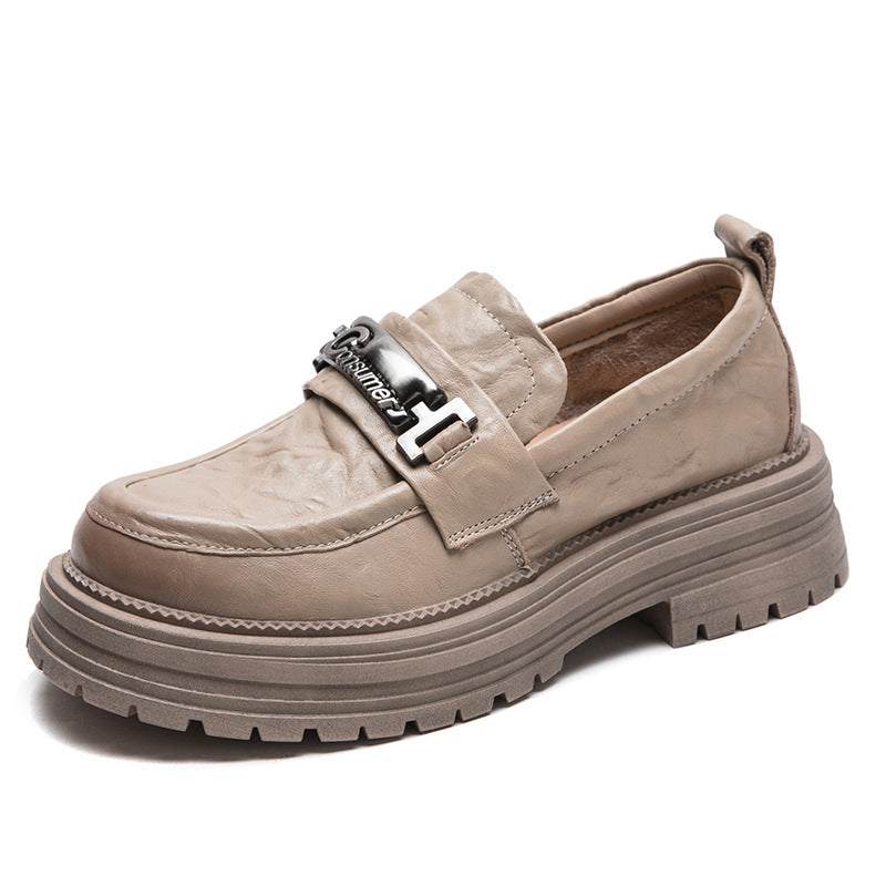 Women Retro Minimalist Leather Thick Soled Casual Loafers Newgew Shoes