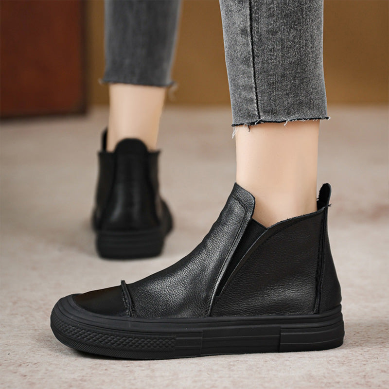 Women Retro Minimalist Leather Flat Ankle Boots Newgew Shoes