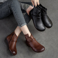 Women Retro Minimalist Leather Flat Casual Boots Newgew Shoes