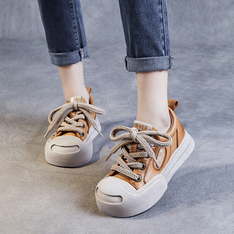 Women Leather Fashion Flat Casual Shoes Newgew Shoes