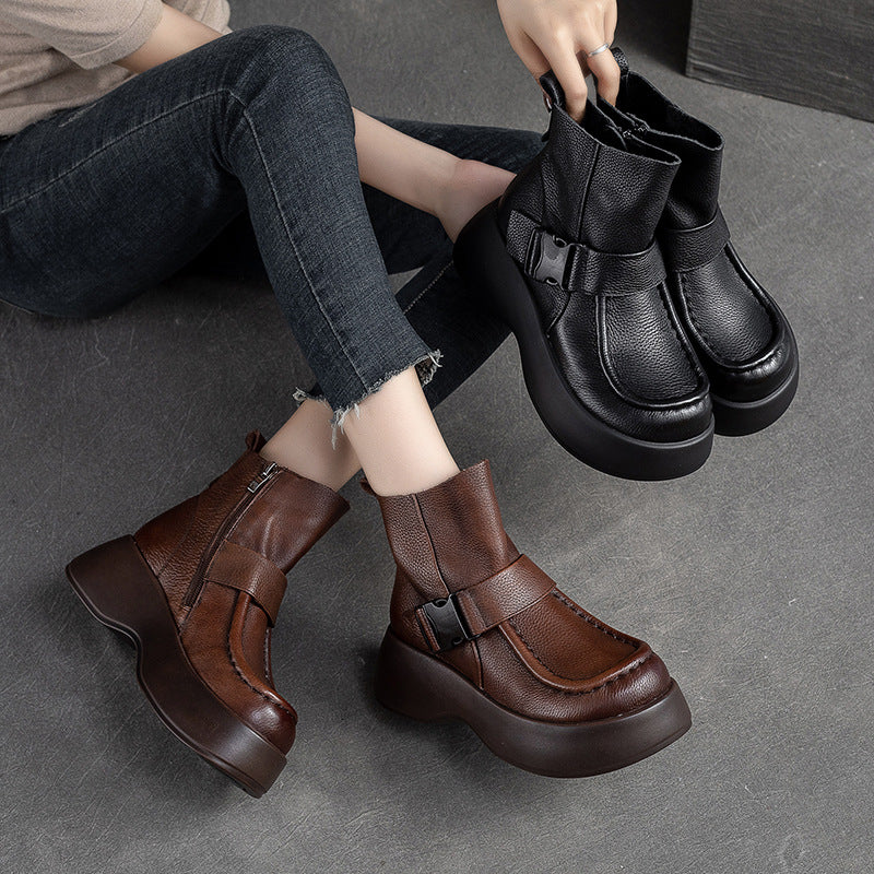 Women Retro Minimalist Leather Platform Boots Newgew Shoes