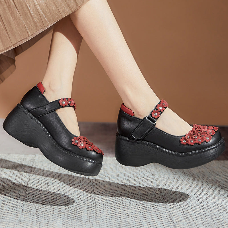 Women Retro Leather Velcro Tape Platform Casual Shoes Newgew Shoes