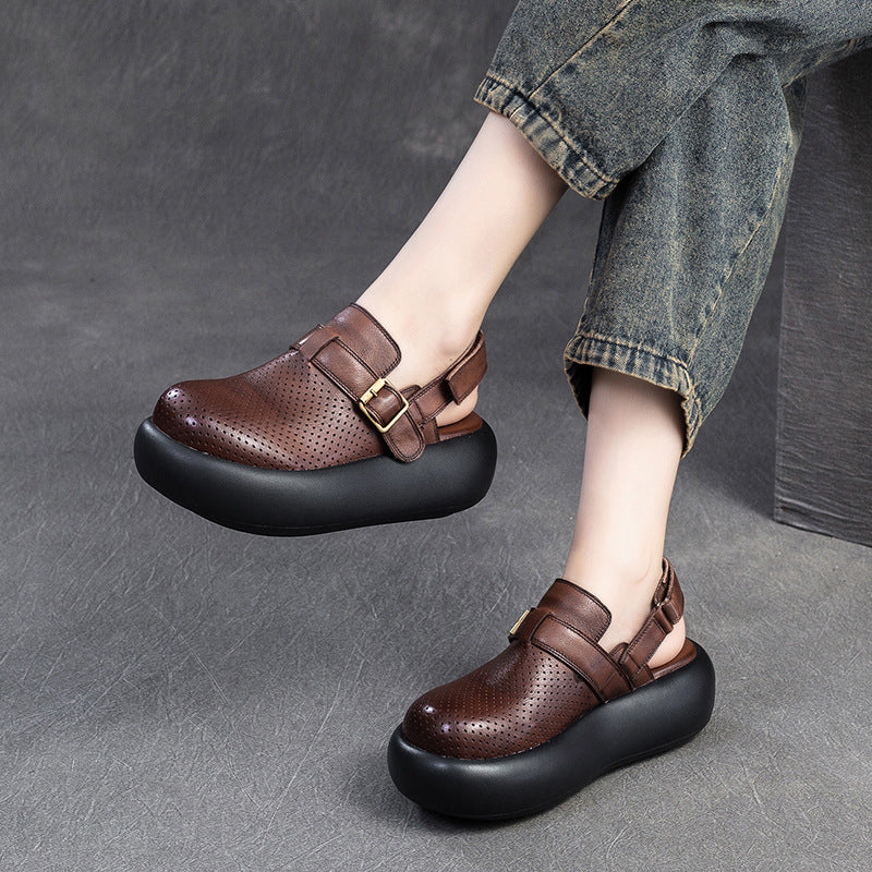 Women Retro Leather Velcro Tape Platform Sandals Newgew Shoes