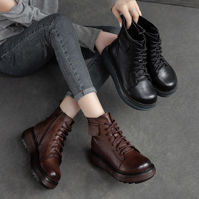 Women Retro Soft Leather Platform Boots Newgew Shoes