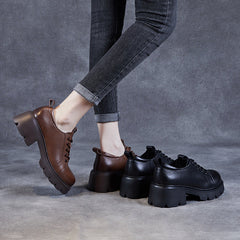 Women Retro Minimalist Leather Chunky Heel Casual Shoes Newgew Shoes