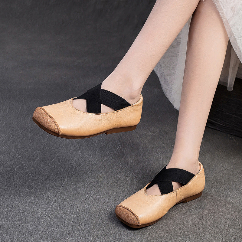 Women Retro Cross Strap Leather Casual Flats Newgew Shoes