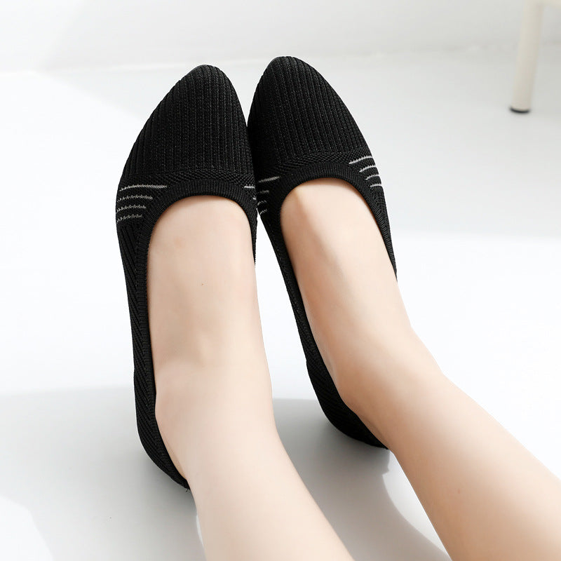 Women's Bottom Pumps Flying Woven Breathable Flat Canvas Shoes Newgew