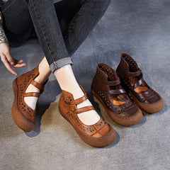 Women Retro Hollow Leather High Top Sandals Boots Newgew Shoes