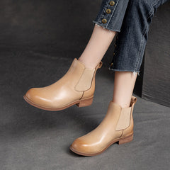 Women Retro Minimalist Leather Flat Ankle Boots Newgew Shoes