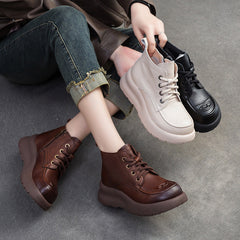 Women Retro Minimalist Leather Thick Soled Casual Boots Newgew Shoes