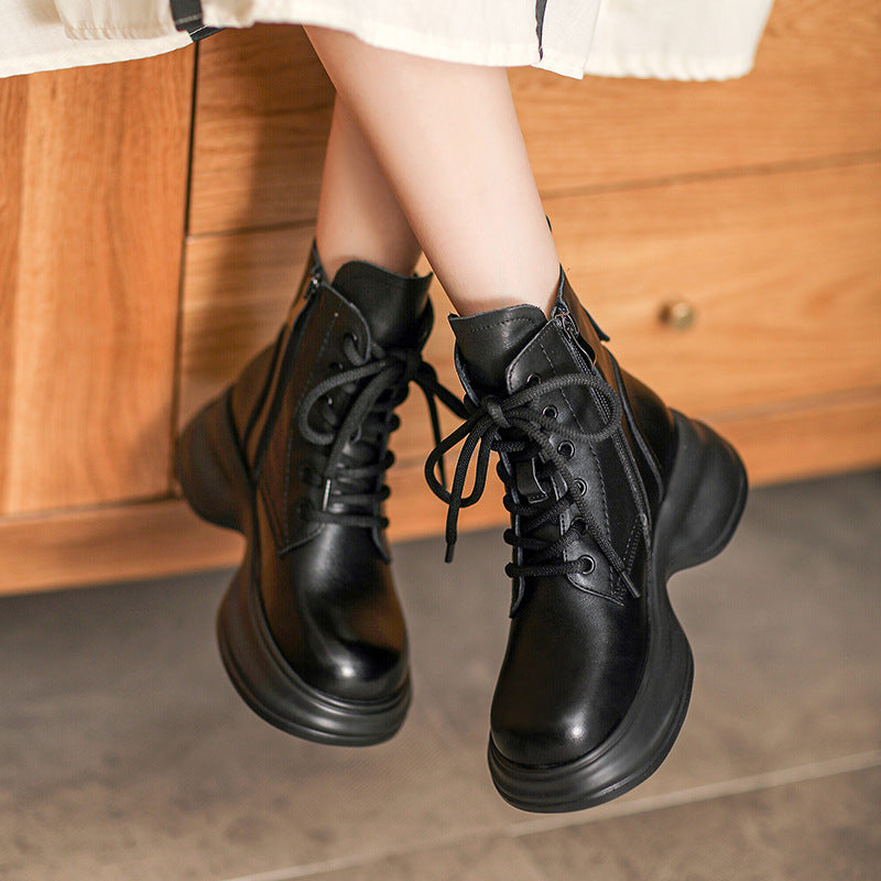 Women Retro Minimalist Leather Thick Soled Boots Newgew Shoes