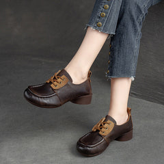 Women Retro Handcraft Leather Low Heel Casual Shoes Newgew Shoes
