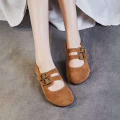 Women Retro Suede Buckle Soft Flats Newgew Shoes