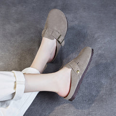 Women Retro Suede Leather Flat Casual Mules Newgew Shoes