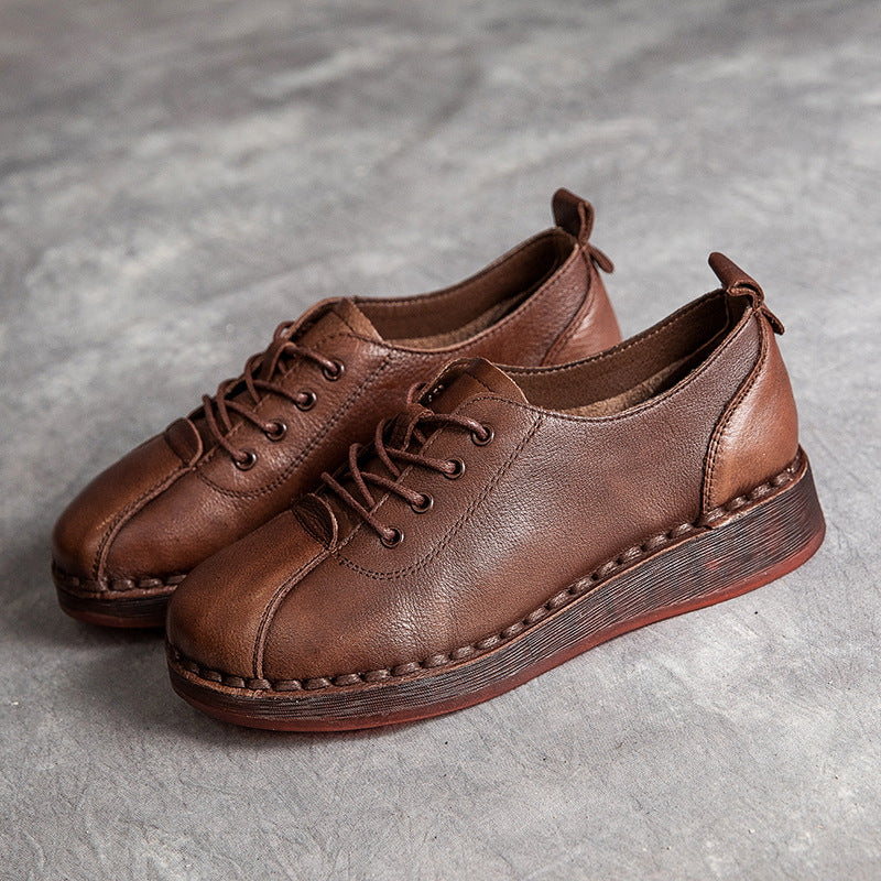 Women Retro Leather Soft Wedge Casual Work Shoes Newgew Shoes