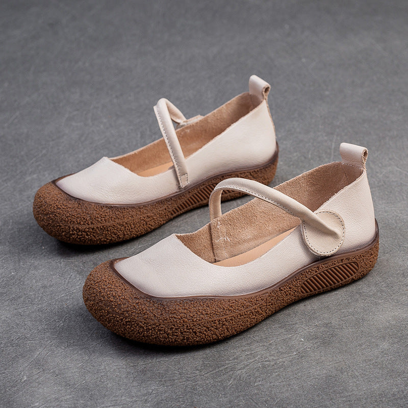 Women Retro Soft Leather Velcro Tape Casual Shoes Newgew Shoes