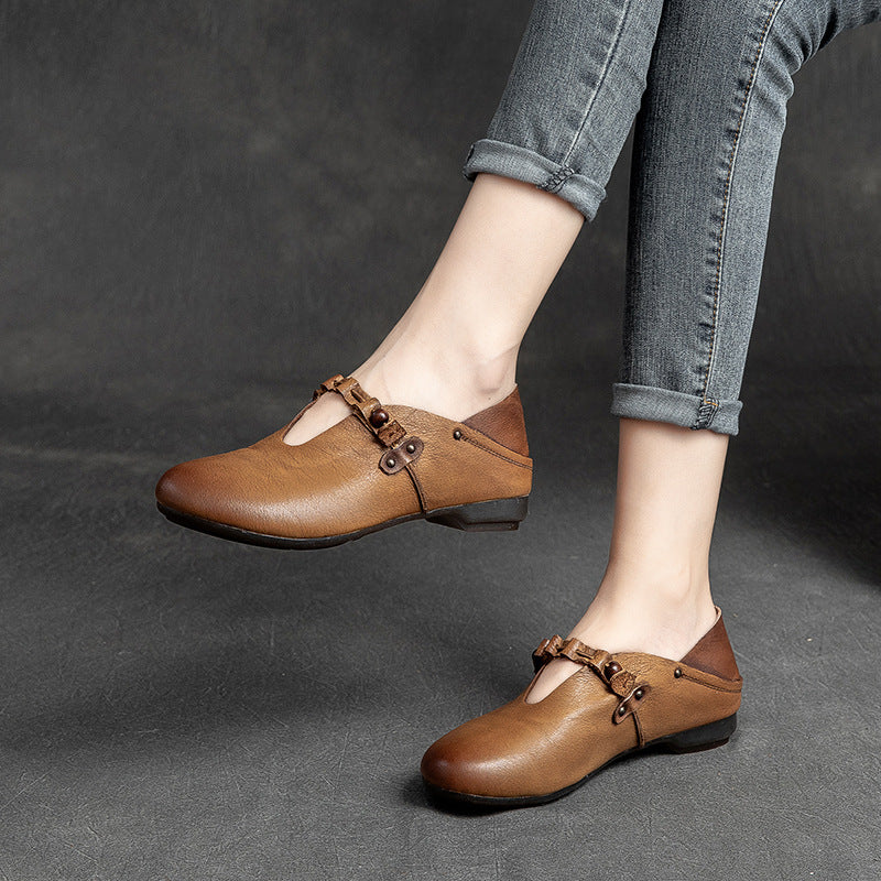 Women Retro Soft Leather Casual Flats Newgew Shoes