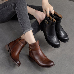 Women Classic Patchwork Leather Flat Boots Newgew Shoes