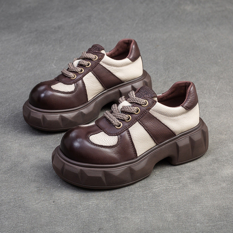 Women Retro Leather Patchwork Casual Shoes Newgew Shoes
