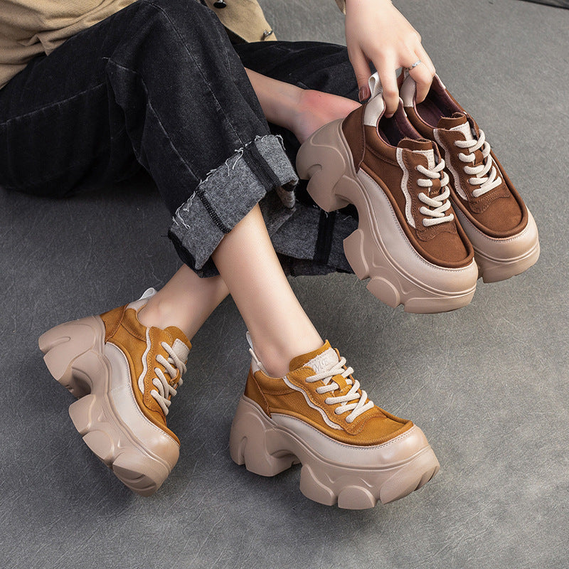Women Minimalist Leather Chunky Platform Casual Shoes Newgew Shoes