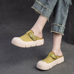 Women Minimalist Leather Soft Flat Casual Mules Newgew Shoes