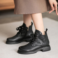 Women Retro Minimalist Leather Casual Ankle Boots Newgew Shoes