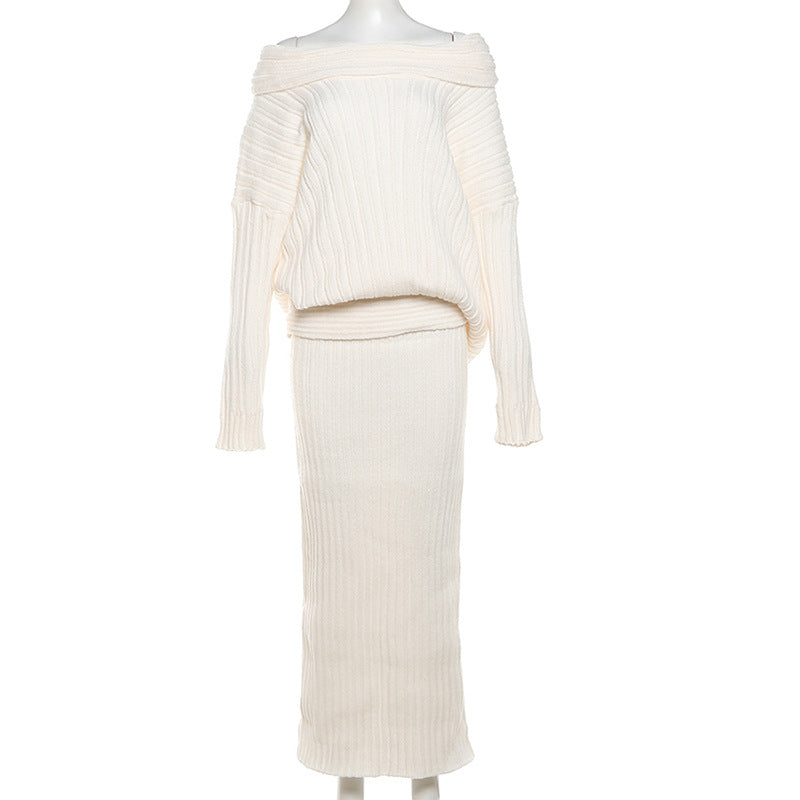 Stretch Off-Shoulder Sweater And Long Skirt Set Newgew Dresses