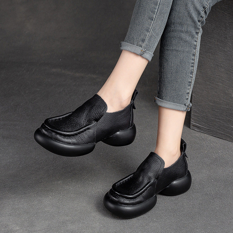 Women Retro Minimalist Soft Leather Thick Soled Casual Shoes Newgew Shoes