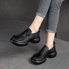 Women Retro Minimalist Soft Leather Thick Soled Casual Shoes Newgew Shoes