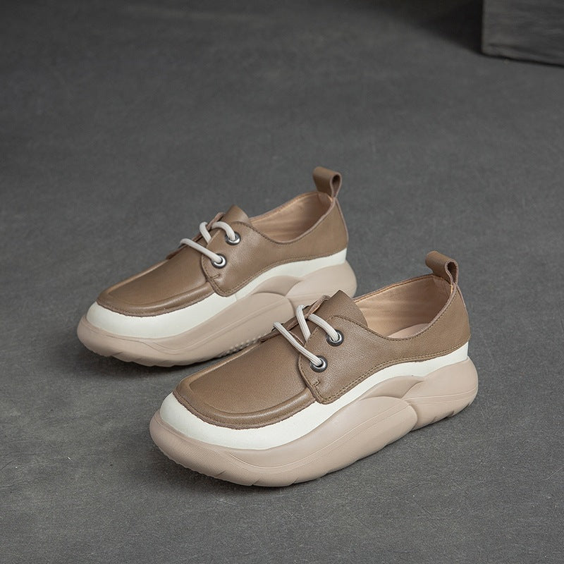 Women Retro Minimalist Leather Thick Soled Casual Shoes Newgew Shoes