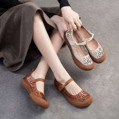 Women Retro Summer Hollow Leather Casual Shoes Newgew Shoes