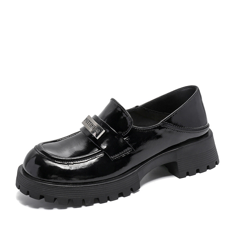 Women Retro Glossy Leather Thick Soled Casual Loafers Newgew Shoes