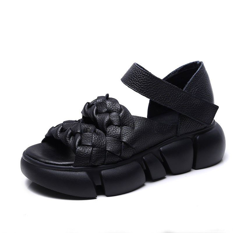 Women Retro Plaited Leather Casual Platform Sandals Newgew Shoes