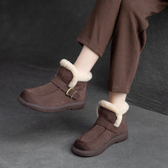 Women Retro Minimalist Leather Furred Winter Snow Boots Newgew Shoes