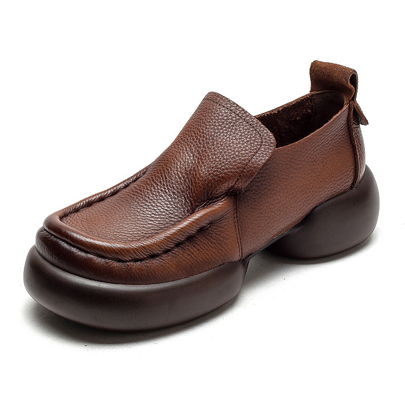 Women Retro Minimalist Soft Leather Thick Soled Casual Shoes Newgew Shoes