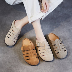 Women Retro Plaited Suede Flat Casual Mules Newgew Shoes