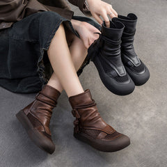 Women Classic Soft Leather Mesh Casual Boots Newgew Shoes