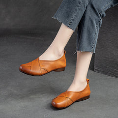 Women Solid Soft Leather Casual Flats Newgew Shoes