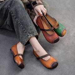 Women Retro Patchwork Leather Casual Flats Shoes Newgew Shoes