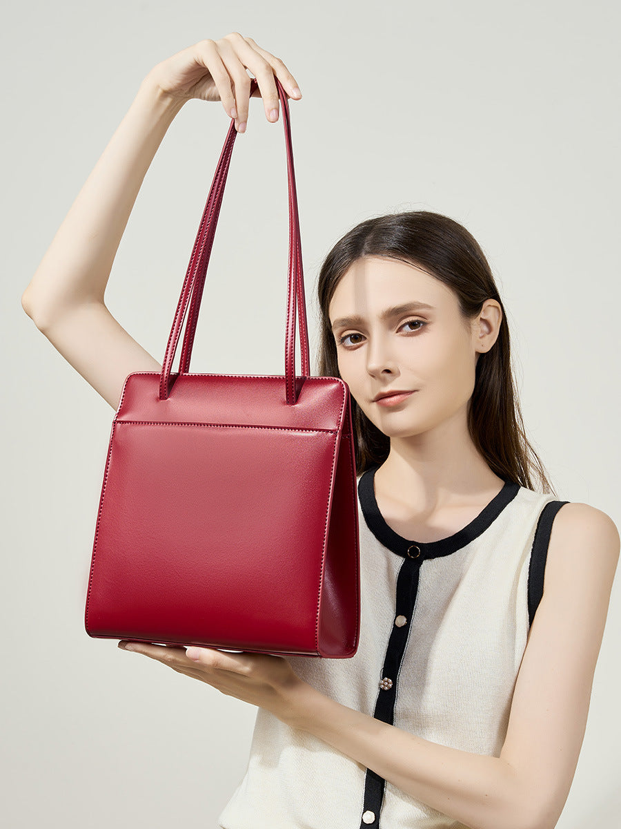 Women Minimalist Retro Leather Shoulder Tote Bag Newgew Shoes