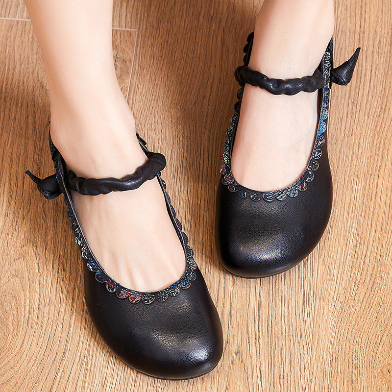 Women Retro Patchwork Casual Leather Pumps Newgew Shoes