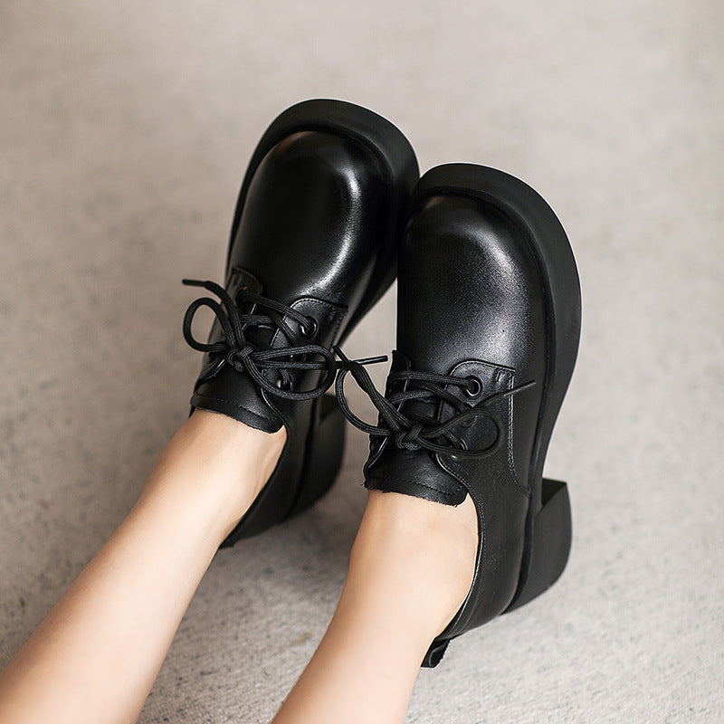 Women Retro Minimalist Leather Thick Soled Casual Shoes Newgew Shoes