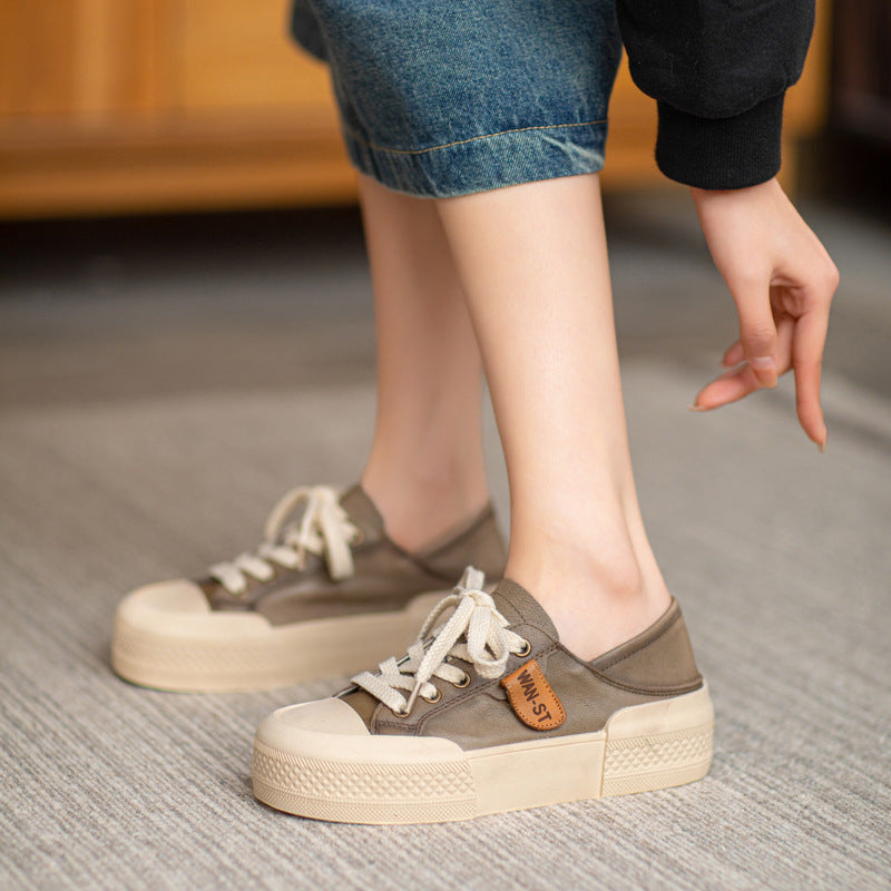 Women Fashion Leather Thick Soled Casual Shoes Newgew Shoes