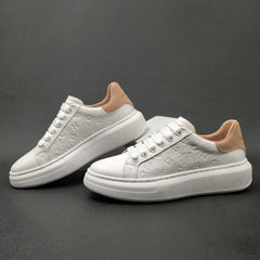 Men Fashion Embossed Leather Flat Casual Sneakers Newgew Shoes