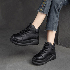 Women Retro Leather Furred Warm Platform Ankle Boots Newgew Shoes