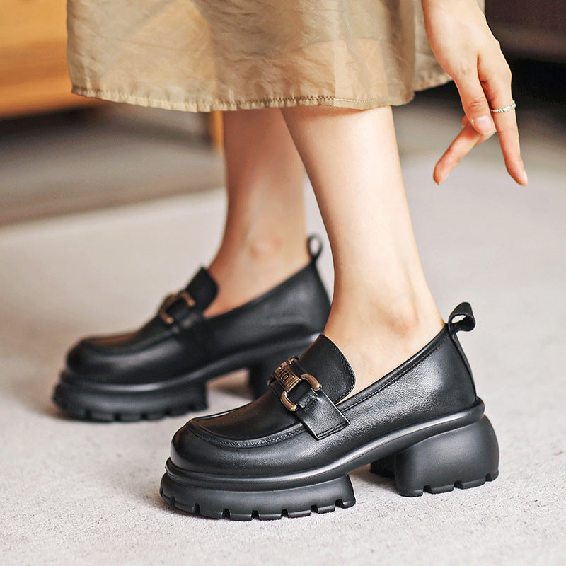 Women Casual Leather Chunky Platform Loafers Newgew Shoes