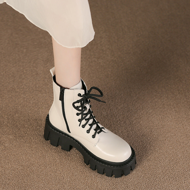 Women Retro Soft Cowhide Thick Sole Boots Newgew Shoes